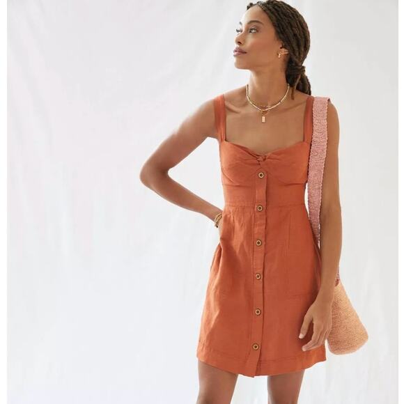 Anthropologie Dresses & Skirts - ANTHROPOLOGIE x MAEVE Linen Twist Front Mini Dress Rusted Orange {G12}